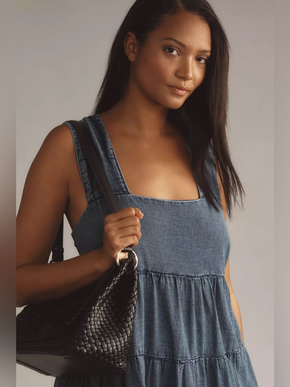 Helena Square-Neck Tiered Denim Midi Dress by Anthropologie XL - Picture 6 of 10